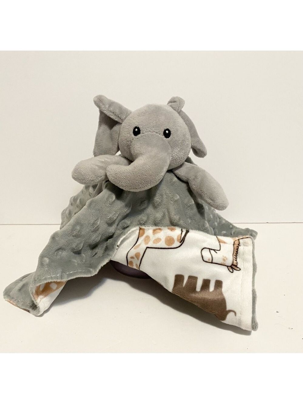 Beilimu Gray Elephant Baby Lovey Minky Security Blanket White Jungle Print Toy